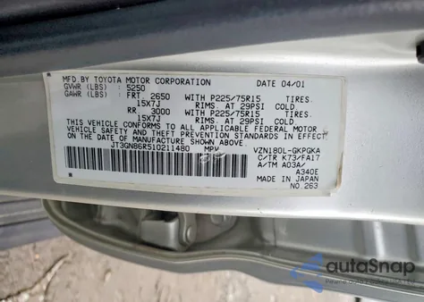 2001 Toyota 4Runner Sr5 из США, поврежденный, VIN JT3GN86R510211480